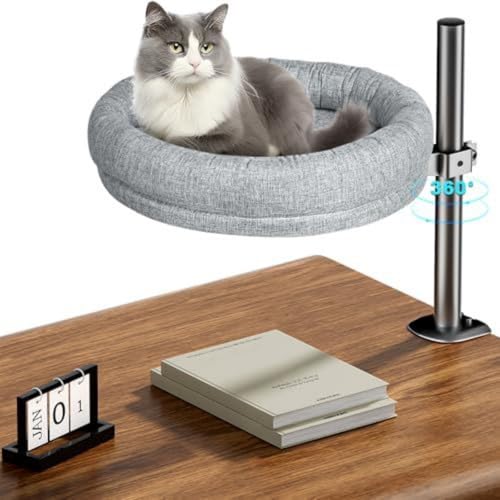CiCixixi Katzen-Schreibtischbett, bequem, weich, Sitzstange, maximale Traglast 22,7 kg, verstellbare Höhe und um 360° drehbare runde Hängematte von CiCixixi