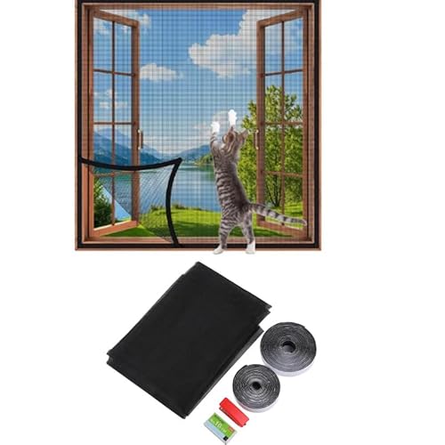 CiCixixi Katzenschutz Fenster Netz Mit Selbstklebeband, DIY Größe, Katzennetz Balkon Fenster Transparent Netzgitter, Fliegengitter, Moskitonetz, 130x150 cm (Schwarz) von CiCixixi