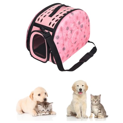 CiCixixi Katzentransportbox,Atmungsaktive Hundebox Faltbar,Haustier Transporttasche Mit Schultergurt,Katzenrucksack Big Transportbox Katze Mit Abnehmbarer Plüschmatratze FüR Reisen/Auto (Rosa) von CiCixixi