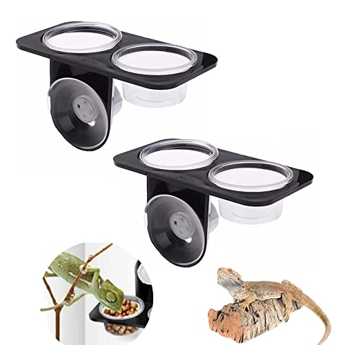 2 Stück Reptilienfutter und Wasserbecher Crested Gecko Saugnapf Reptile Feeding Cup Gecko Feeder für Eidechsen-Leopard-Geckos und Andere Kleine Haustiere (Doppelschüssel) von CiCixixi