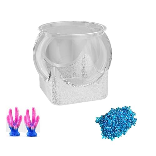 CiCixixi Runde Fischschale, Kugelaquarium Bruchsicherer,Rundes Aquarium, Fischtank für Aquarien, kleine Aquarien, Kunststoff Fischschale+2X Koralle und 0,5kg Sandstein von CiCixixi