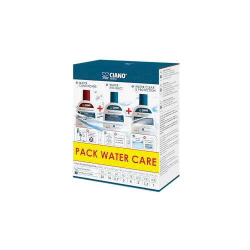 CIANO, Pack Water Care – Aquariumpflege – 3 Flaschen – Conditioner 100 ml, sicheres Leitungswasser – Bio-Bact 100 ml, lebende Bakterien – Wasser Clear & Protect 100 ml, kristallines Wasser – für von Ciano
