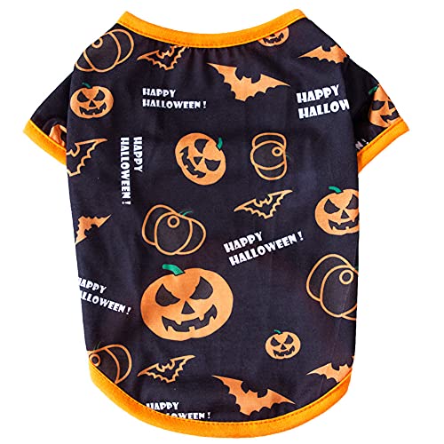 Cicano Halloween-Kostüm für Hunde mit Kürbis und Totenkopf-Aufdruck, T-Shirt für kleine Hunde, Kürbis L von Cicano