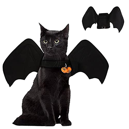 Cicano Halloween-Kostüm für Katzen und Hunde, Fledermausflügel, süßes Welpenhalsband, Cosplay-Kostüme, schwarz mit kleiner Glocke L von Cicano