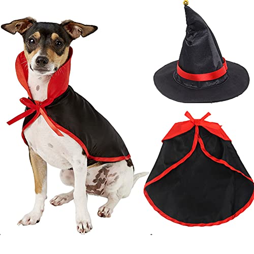 Cicano Halloween-Kostüm für Katzen und Hunde, Hexenumhang, Zaubererhut, Cosplay, Verkleidung für kleine und mittelgroße Haustiere, schwarz, Größe M von Cicano