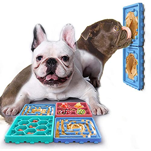 Cicano Hunde-Leckmatte, 4-teiliges Set, Futternapf für langsames Fressen, mit Saugnapf, Erdnussbutter-Deckelpolster für Hunde und Katzen, zum Baden und Pflegen und Trainieren, blau von Cicano