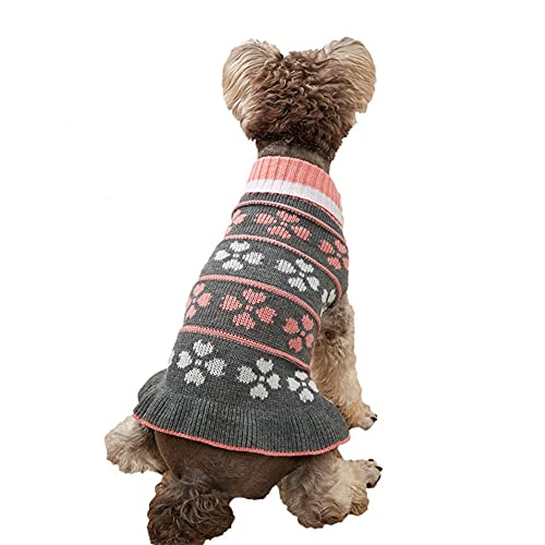 Cicano Hunde-Pullover-Kleid mit niedlichem Rüschensaum, klassischer Punkt-Sternendruck, Haustierkleidung, Outfits, Katzenkleid, graues Blatt, Größe L von Cicano