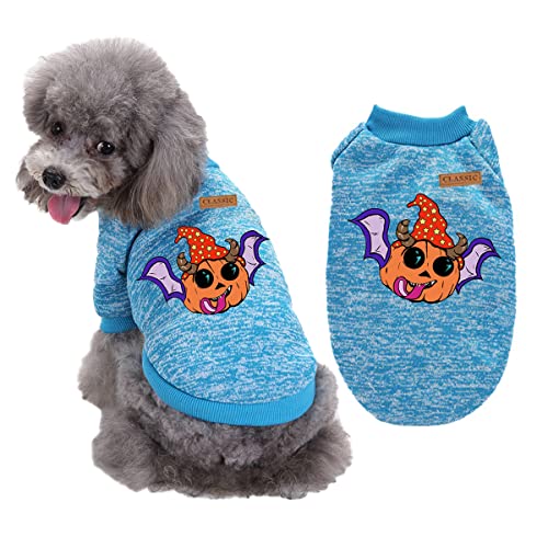 Cicano Hundepullover, Halloween-Haustierkostüme, Totenkopf-Kürbis-Aufdruck, für Hunde und Katzen, warm, Größe L von Cicano