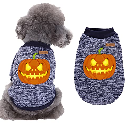Cicano Hundepullover, Halloween-Haustierkostüme, Totenkopf-Kürbis-Aufdruck, für Hunde und Katzen, warme Kleidung für Haustiere, marineblau, XS von Cicano