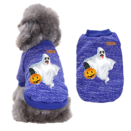 Cicano Hundepullover, Halloween-Haustierkostüme, Totenkopf-Kürbis-Druck, Hunde und Katzen, Pullover, warme Kleidung für Haustiere, dunkelblau, M von Cicano