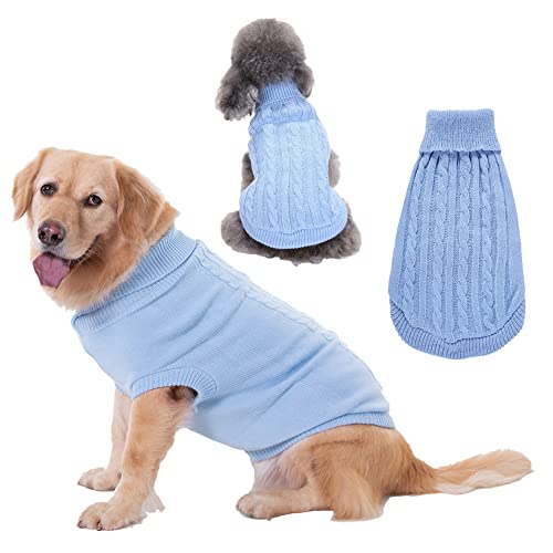 Cicano Hundepullover, Winterpullover, warm, klassischer Rollkragen, Strickjacke, Mantel mit Kapuze für Welpen, Hunde, Katzen, Haustiere, hellblau, XS von Cicano