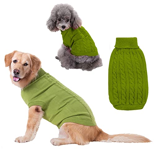 Cicano Hundepullover, Winterpullover, warm, klassischer Rollkragen-Strickjacke, Mantel mit Kapuze für Welpen, Hunde, Katzen, Haustiere, grün, Größe 3XL von Cicano