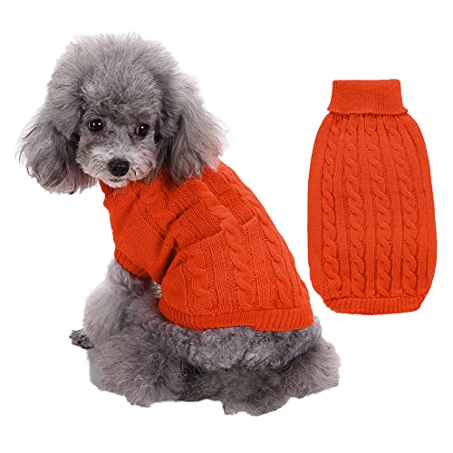 Cicano Hundepullover mit Kapuze, warm, klassischer Rollkragen-Strickjacke, für Welpen, Hunde, Katzen, Haustiere, Orange, Größe L von Cicano