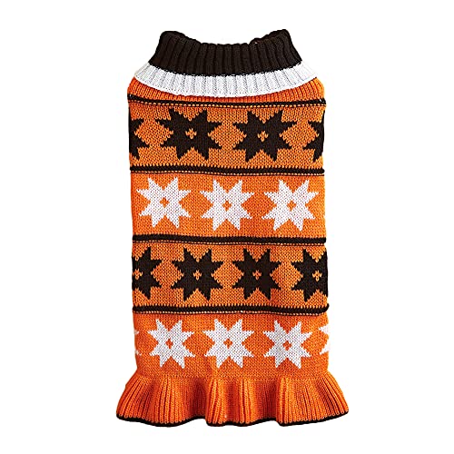 Cicano Hundepullover mit niedlichem Rüschensaum, klassischer Punkt-Stern-Aufdruck, Haustierkleidung, Outfits, Katzenkleid, orangefarbener Stern von Cicano