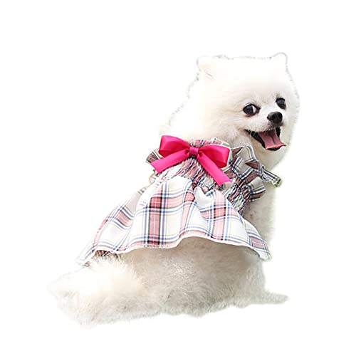 Cicano Klassisches Hundekleid mit Karomuster Mädchen Hunde Rock mit Schleife Haustier Kleidung für kleine Hunde Katze Haustier Rose M von Cicano