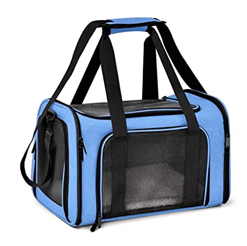 Haustier Tragetasche Tragbare Atmungsaktive Mesh Faltbare Katzentrage Transporttasche für Hunde und Katzen, mit Schultergurt und abnehmbarer Matte (Blau) von Cicilin