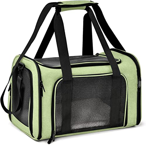 Haustier Tragetasche Tragbare Atmungsaktive Mesh Faltbare Katzentrage Transporttasche für Hunde und Katzen, mit Schultergurt und abnehmbarer Matte (Grün) von Cicilin