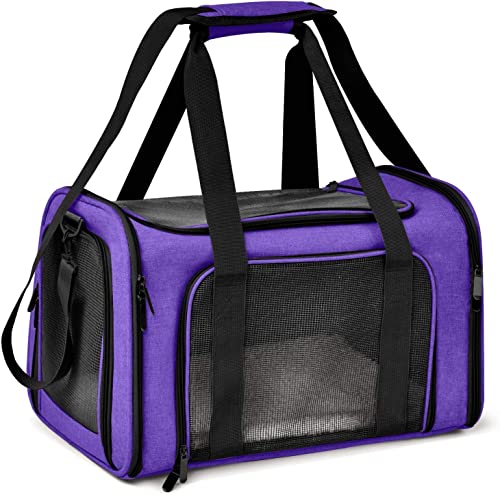 Haustier Tragetasche Tragbare Atmungsaktive Mesh Faltbare Katzentrage Transporttasche für Hunde und Katzen, mit Schultergurt und abnehmbarer Matte (Lila) von Cicilin