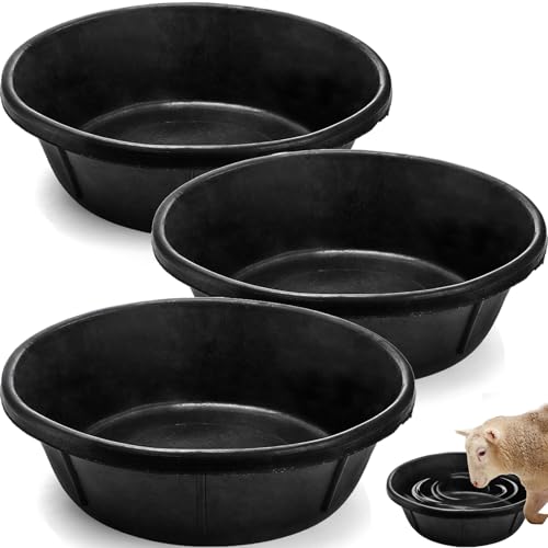 Cididu Gummi-Futterpfanne, 3 Stück, 8 Quart großer Futtereimer für Pferde, robuste Gummi-Wassernapf für Nutztiere, stapelbare Hühnerstaub-Badewanne für Schwein, Ziege, Hund, Katze, Bauernhof von Cididu