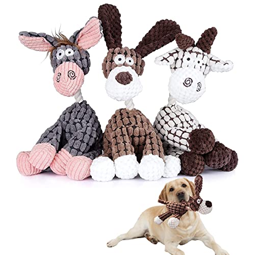 3 Stück Hundespielzeug - Quietschendes Plüschtier für Kleine und Mittlere Hunde - Esel, Hund, Schaf von Cielbleu