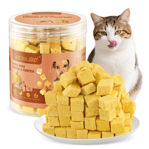 Gefriergetrocknete Snacks für Katzen und Hunde, 100% Knuspriger Huhn & Kürbisfür Hunde und Katzen, Getreidefreies Premium Leckerli, Ideal als Belohnung Gefriergetrocknete Snacks für Katzen und Hunde, 100% Knuspriger Huhn & Kürbisfür Hunde und Katzen, Getreidefreies Premium Leckerli, Ideal als Belohnung von Cielbleu