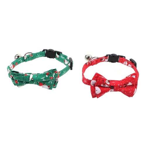 Ciieeo 2 Stück Weihnachtliche Katzenhalsbänder mit Schleife und Glocke Verstellbar Rote und Grüne Haustierkragen für Katzen und Kätzchen Festliche Katzenaccessoires für Weihnachtszeit von Ciieeo
