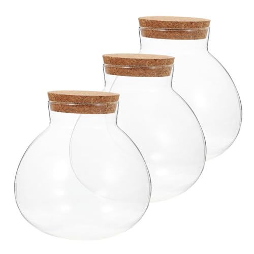 Ciieeo 3 Stück Teiliges Terrarium mit Korkverschluss Runde Pflanzenflasche für Mikrolandschaften für Heimdekoration und Sukkulentenpflege von Ciieeo