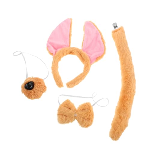Ciieeo Plüsch-Hundekostüm, Stirnband mit biegbaren Ohren, Fliege, Schwanz und falscher Nase, leichtes Cartoon-Tier-Cosplay-Zubehör für Erwachsene und bequeme Party- und Halloween-Kleidung von Ciieeo