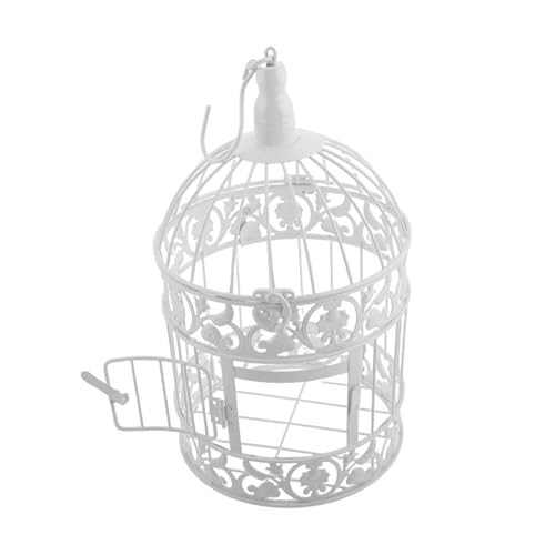 Ciieeo Vintage Hochzeitsdeko Vogelkäfigverzierung Kleiner Dekorativer Vogelkäfig Vogelkäfig-Ornament Papageienkäfig Zum Mitnehmen Innenvogelkäfig Vogel Träger Schmiedeeisen Weiß von Ciieeo