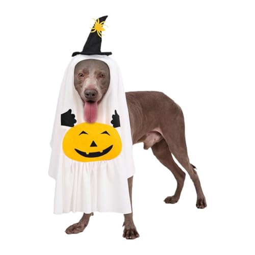 Hunde-Halloween-Kostüm, weißes Geister-Kostüm mit Kürbistasche für Hund, Katze, Geister-Kostüm, Cosplay-Kleidung, niedliches Haustier-Outfit für Halloween, Cosplay-Party von Cikiki