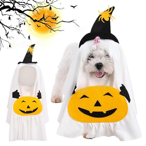 Hunde-Halloween-Kostüm, weißes Geister-Kostüm mit Kürbistasche für Hund, Katze, Geister-Kostüm, Cosplay-Kleidung, niedliches Haustier-Outfit für Halloween, Cosplay-Party von Cikiki