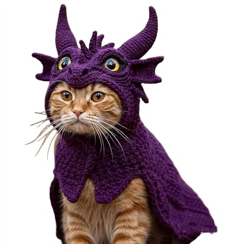 Kapuzenpullover-Set mit Katzen-Drachen, niedlicher Drache, Cosplay-Kleidung, Halloween-Kostüm, zum Selbermachen, weicher Strick, Haustierbekleidung für Welpen, Kätzchen, kleine, mittelgroße Hunde und von Cikiki