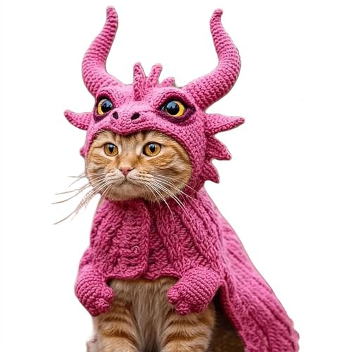 Kapuzenpullover-Set mit Katzen-Drachen, niedlicher Drache, Cosplay-Kleidung, Halloween-Kostüm, zum Selbermachen, weicher Strick, Haustierbekleidung für Welpen, Kätzchen, kleine, mittelgroße Hunde und von Cikiki