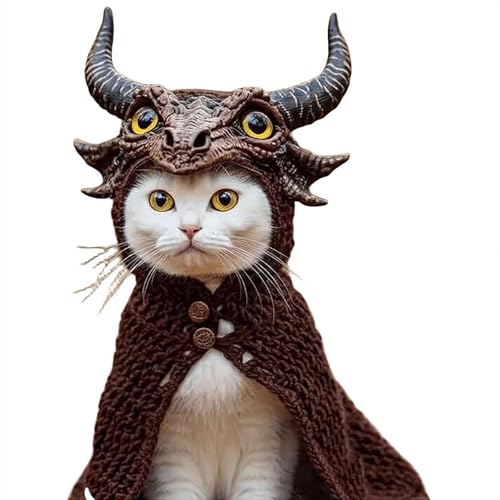 Kapuzenpullover-Set mit Katzen-Drachen, niedlicher Drache, Cosplay-Kleidung, Halloween-Kostüm, zum Selbermachen, weicher Strick, Haustierbekleidung für Welpen, Kätzchen, kleine, mittelgroße Hunde und von Cikiki