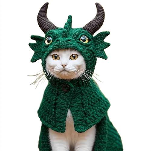 Kapuzenpullover-Set mit Katzen-Drachen, niedlicher Drache, Cosplay-Kleidung, Halloween-Kostüm, zum Selbermachen, weicher Strick, Haustierbekleidung für Welpen, Kätzchen, kleine, mittelgroße Hunde und von Cikiki