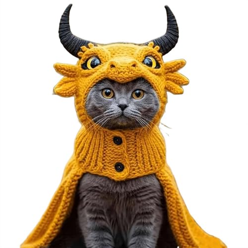 Kapuzenpullover-Set mit Katzen-Drachen, niedlicher Drache, Cosplay-Kleidung, Halloween-Kostüm, zum Selbermachen, weicher Strick, Haustierbekleidung für Welpen, Kätzchen, kleine, mittelgroße Hunde und von Cikiki