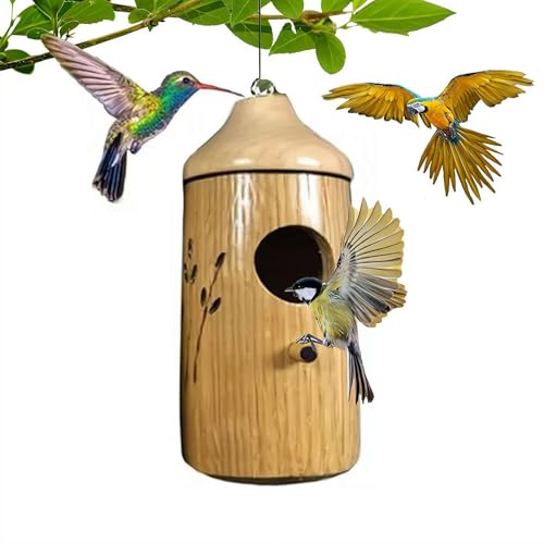 Kolibri-Häuser für den Außenbereich, 11,9 x 5,1 cm, Kolibri-Haus aus Holz, Hängedekoration, natürliches Kolibri-Nest aus Holz für den Außenbereich, Garten, Hof, Dekoration von Cikiki