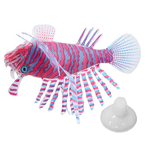 Aquarium Künstlicher Fisch Aquarium Floating Fake Tropical Lionfish Glowing Effect Silikonfisch Lebensechte Moving Fishes Ornament Dekorationen mit Saugnapf(rot und Blau) von Cikonielf