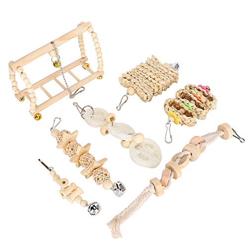 7PCS/Pack Papageienspielzeug Set Vogelschaukel Kauspielzeug Hängende Glocke Haustier Vogelkäfig Spielzeug für kleine Sittiche Nymphensittiche Conures Finken Wellensittich von Cikonielf