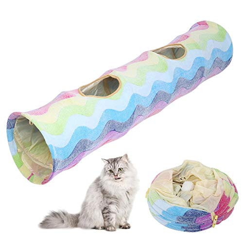 Katzentunnel zusammenklappbar Bunt Katzentunnel Spielzeug Buntes Ringpapier Katzenröhrchen Spielzeug Haustier Indoor Hiding Tunnel Spielzeug mit hängendem Ball(Bunt) von Cikonielf