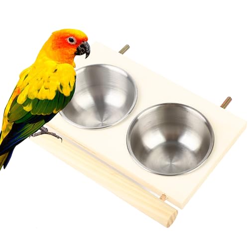 Futterschale für Vögel, Edelstahl-Vogelfutterstation mit Ständer zum Trinken und Essen von Vögeln (Doppelschale) von Ewbob