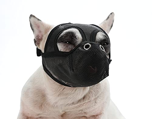 Cilkus Maulkorb für Hunde mit kurzer Schnauze – Bulldoggen-Maulkorb, verstellbar, atmungsaktives Netzgewebe, Anti-Beißen und Training Hundemaske (L (49.8 cm - 51.8 cm), schwarz) von Cilkus