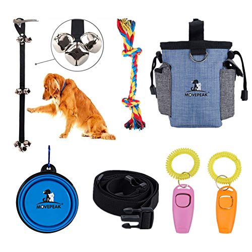 Rexiaoo 7 Piece Dog Training Set - Dog Training Clicker, Treat Pouch Bag, Housetraining Door Bells, Dog Toys, Dog Bowl.Puppy Supplies Starter Kit for Teaching Commands (Blue Bag 7 Set) von Cilkus