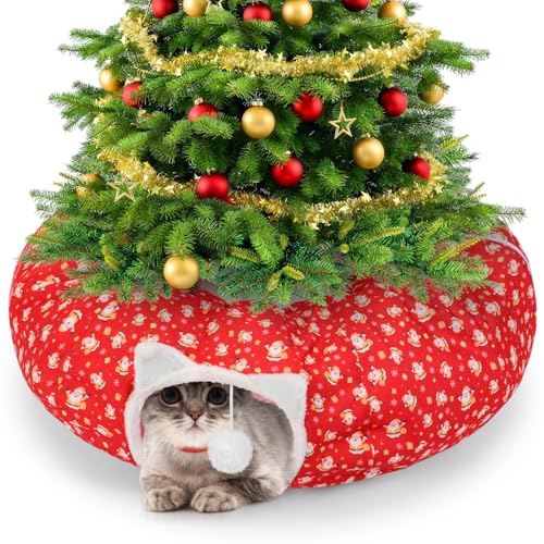 Cinnvoice 0,8 m x 0,8 m x 26 cm Weihnachten Katzentunnel Bett unter Weihnachtsbaum für Indoor Katze, Xmas Red Cute Pet Donut Tunnel mit waschbarem Kreiskissen, faltbares rundes Haustierspielzeug für Cinnvoice 0,8 m x 0,8 m x 26 cm Weihnachten Katzentunnel Bett unter Weihnachtsbaum für Indoor Katze, Xmas Red Cute Pet Donut Tunnel mit waschbarem Kreiskissen, faltbares rundes Haustierspielzeug für von Cinnvoice