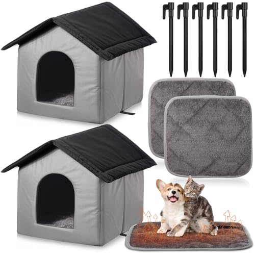 Cinnvoice 2 Sets Outdoor-Katzenunterstand mit selbstheizender Katzenunterlage im Lieferumfang enthalten, 40 cm, wasserdicht, selbstwärmend, Haustierhöhle mit Zeltheringen für Wildtiere, Schwarz / Grau Cinnvoice 2 Sets Outdoor-Katzenunterstand mit selbstheizender Katzenunterlage im Lieferumfang enthalten, 40 cm, wasserdicht, selbstwärmend, Haustierhöhle mit Zeltheringen für Wildtiere, Schwarz / Grau von Cinnvoice
