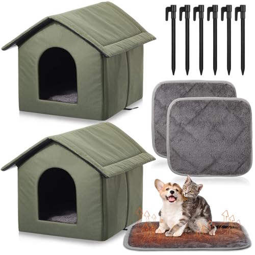 Cinnvoice 2 Sets Outdoor-Katzenunterstand mit selbstheizender Katzenunterlage im Lieferumfang enthalten, 40 cm, wasserdicht, streunender Unterschlupf, selbstwärmende Unterlage, Haustierhöhle mit von Cinnvoice