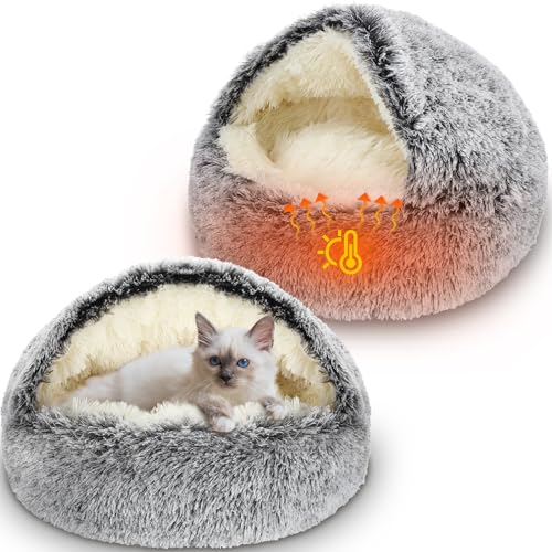 Cinnvoice Selbstwärmende Katzenbetten, rund, Kätzchenbett, Höhle, flauschiges Hunde-Heizkissen, Plüsch-Kapuze, selbstheizendes Haustierbett mit rutschfester Unterseite, für Katzen im Innenbereich oder Cinnvoice Selbstwärmende Katzenbetten, rund, Kätzchenbett, Höhle, flauschiges Hunde-Heizkissen, Plüsch-Kapuze, selbstheizendes Haustierbett mit rutschfester Unterseite, für Katzen im Innenbereich oder von Cinnvoice
