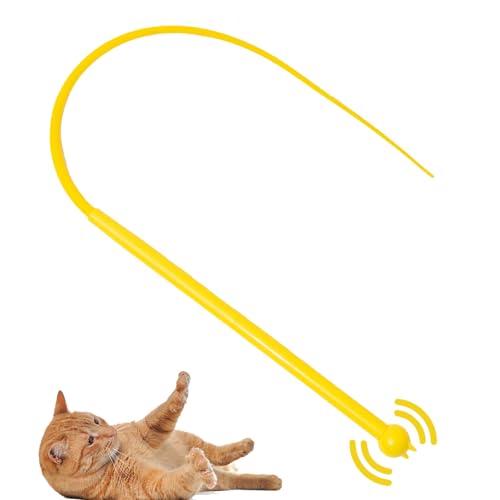 Twigletail Katzenangel, Twiggle Tail Katzenspielzeug, Silikon Katzen Angel, Silikon Katzenangel Lang, 80 CM Silikon Teaser Katzen Zauberstab Spielzeug für Indoor-Katzenspielübungen (Zitronengelb) von Cinsersr