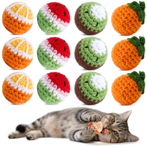 Katzenbälle mit Glocke innen, handgestrickte Wollgarnbälle für Indoor-Katzen, interaktives Kätzchenspielzeug für Jagd, Langeweile und Selbstspiel, 12 Stück (verschiedene Farben) von Cipsken