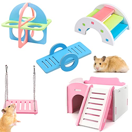 Cisolen 5 Stück Hamster Spielzeug - Haus, Regenbogenbrücke, Trainingsspielzeug, Käfig Wippe, Schaukel - Zubehör Spielplatz für Ratten, Rennmäuse, Kleintiere von Cisolen
